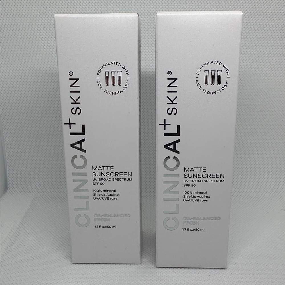 Clinical + Skin Matte Sunscreen UV Broad Spectrum SPF 50 (2 Packs) NIB Authentic